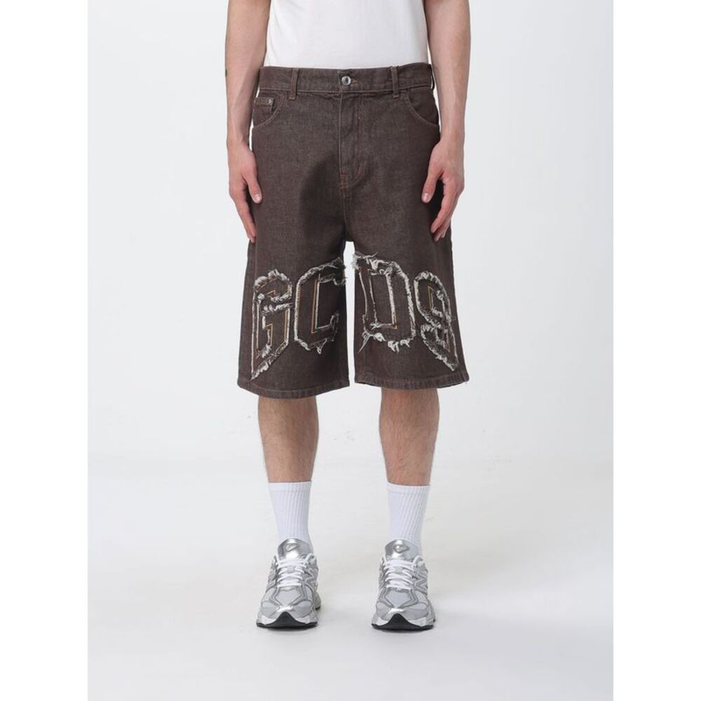 Gcds Men Gcds Cotton Denim Bermuda Shorts With Embroidered Logo